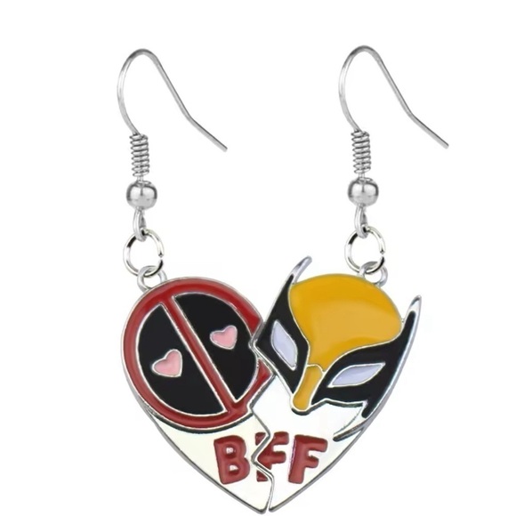 Marvel Wolverine & Deadpool BFF Bestie 2 PC Heart Earrings Set - Picture 3 of 6